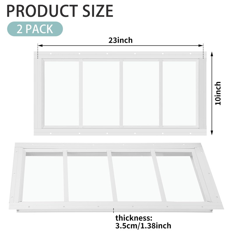 Tandefio 2 Pk 10''x23'' White Flush Mount Shed Window with