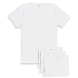 Van Heusen Men's Undershirts - 4 Pack Soft Cotton Tag Free Crewneck and V Neck Undershirts with Ribbed Neckline (Sizes: S-XL), Size X-Large, White - Vneck