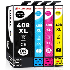 Clywenss 408L Cartridges Compatible with Epson 408L 408XL 408 Multipack for Workforce Pro WF-C4310DW WF-C4810DTWF WF-C4310 WF-C4810 Printer Cartridges 4-Pack (Black, Cyan, Magenta, Yellow)