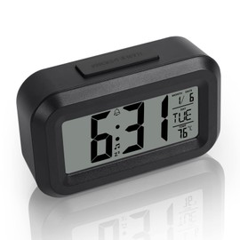 Vicloon Digital Alarm Clock Bedside, LED Display Clocks with Adjustable Snooze 12/24Hr,Temperature, Date,Timer, Light control Portable Alarm clocks for Bedroom Home Office Kitchen（Black）