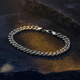 Handmade 925 Sterling Silver Cuban Link Bracelet for Men Matte Finish- Curb Rope Hand Chain Bracelet 7mm - Unique Trendy Braided Design (Length 9 Inches)