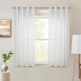 Topfinel Voile Curtains with Eyelets, Semi-Transparent Curtains, Linen Texture, Yarn Pattern, Window Curtain