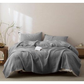 Talasily 100% French Pure Linen Sheets Set California King Size,Oeko-TEX Certified Bedding, All-Season Breathable for Hot Sleepers,16 Inch Deep Pocket Machine Washable 4-Piece (Earl Grey)