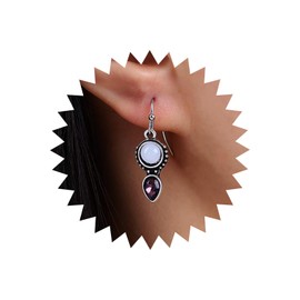 Atentuyi Boho Crystal Drop Dangle Earrings Silver Purple Cz Teardrop Earrings Tiny Moonstone Earrings Small Rhinestones Hook Earrings Vintage Earrings Jewelry for Women and Girls