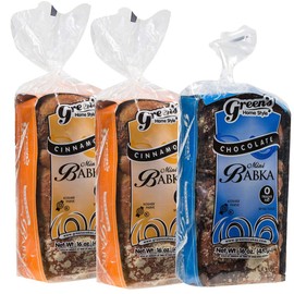 Green's Bakery (1) Chocolate and (2) Cinnamon Babka Cakes, 3 Pack 16 oz. Fresh and Delicious, OK Certified Kosher and Pareve Babka Bread, Dairy Free and Nut Free