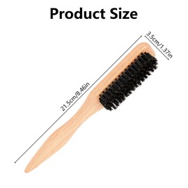 Boar Bristle Slick Back Hair Brush for Sleek Ponytails Buns Beard, Flyaways Control & Edge Taming Hairbrush Wooden Rat Tail Pointed Handle Comb for Sectioning and Teasing Hair Men Women