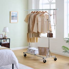 Weehom Clothes Rack Heavy Duty Clothing Rack, Rolling Clothes Racks for Hanging Clothes, Collapsible and Portable Garment Rack