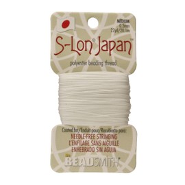 The Beadsmith S-Lon Japan – Medium Polyester Thread – White Color, 0.3mm Diameter, 22 Yards per Card – Needle-Free, Easy to Thread Beads – Ideal for Knotted Jewelry, Pearls and DIY Crafts