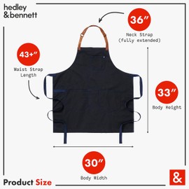hedley & bennett Waxman Apron - 100% Cotton, Water Resistant, Heavy Duty Waxed Canvas Apron with Pockets & Adjustable Strap for Grilling, Baking, BBQ, Cooking - Professional Chef Apron - Atlantic