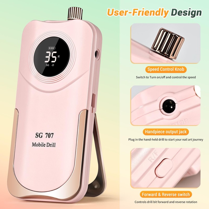Professional Rechargeable Nail Drill 35000 RPM, SG707 Electric Nail File