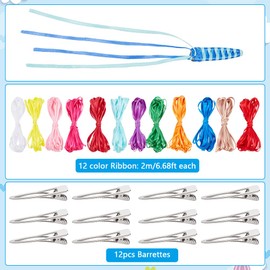 FREEBLOSS 12 Set DIY Ribbon Barette Kit Braided Grosgrain Ribbon Barrette Set Drop Shaped DIY Hair Clips Kit Retro Ribbon Barrettes Making Kit Ribbon Hair Accessories for Girls Instructions Included