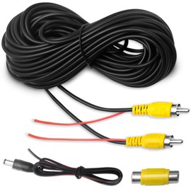 WEUASTE Premium Backup Camera RCA Cables, Car Reverse Camera Cable with Detection Wire (33FT/10 M), AV Extension Cable with RCA Video Female to Female Coupler and Power Cable