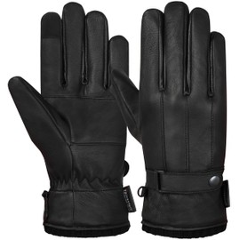 Hand Fellow Winter Leather Gloves for Men – Touchscreen-Enabled, Sheepskin Lining, Anti-Slip Grip, Weatherproof, Soft and Warm Black Gloves for Driving (button)