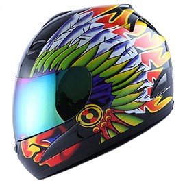 Wow Motorcycle Full Face Helmet Street Bike Chief Indian Black