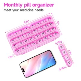 Zoksi Monthly Pill Organizer 1 Times a Day, 30 Day Pill Box Organizer,One Month Pill Case for Travel, 31 Day Daily Medcine Container for Vitamins, Supplement & Medication(Purple)