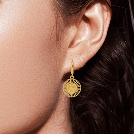 Dwen W14K Bohemian Round Cutout Earrings Handcrafted Vintage Design Hypoallergenic Material Perfect for Daily Wear and Gifting