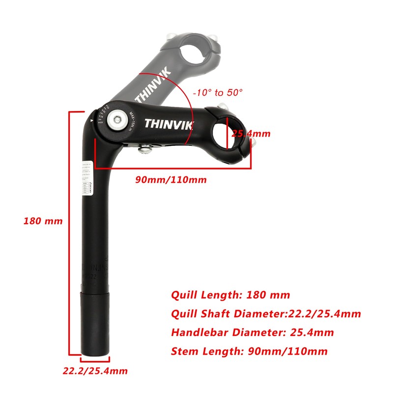 Thinvik Bike Quill Stem, 25.4mm Quill Shaft Diameter, Angle Adjustable