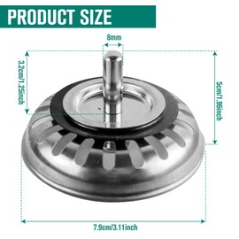 Stainless Steel Kitchen Sink Plug Strainer, Sink Strainer Plug, Stainless Steel Sink Plugs Replacement Stopper for Drain and Filter in Kitchen and Bathroom Sinks Hole 78mm