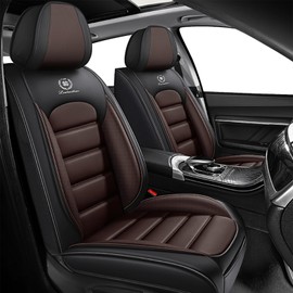 KNCY Pickup Seat Covers Custom Fit for Ford F350 2011-2025,Wear Resistant Seat Cover for Four Seasons, Waterproof Leather Seat Cover(Front Seats/Black&Coffee)