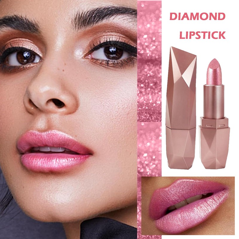 Shimmers Pearl Lipstick,Metallic Pink Glitter Lipstick for Women,High Impact Shine
