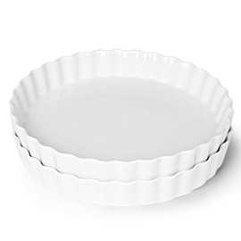 ONTUBE Pie Pans- 11 Inches Ceramic Quiche Pans, Round Pie Tins for Baking,Oven Safe, Set of 2 (White)