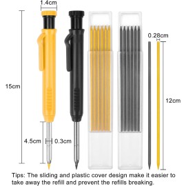 MECHEER 2 Pack Carpenter Pencils Construction 1 Count (Pack of 2), Black, Yellow