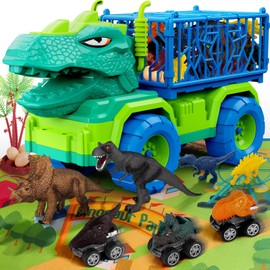 MindPal 19 in 1 Dinosaur Toys for Kids 3-5 5-7, Dinosaur Truck Set for Toddlers with 3 Pull Back Cars, 8 Dino Figures, Christmas and Birthday Gifts Toy for 3 4 5 6 7 Years Old Boys and Girls