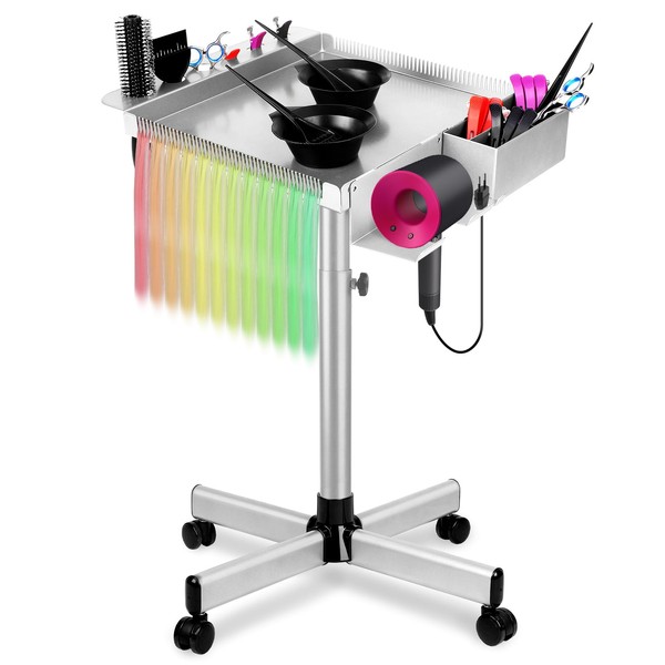 HSONBIUTY Salon Rolling Tray on Wheels, Hairstylist Tray with Holder
