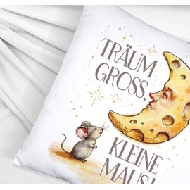 speecheese Maus und Käse-Mond Träum groß Kissen satiniert Kindergeschenk - süßes DekoKissen satiniert für Babyzimmer oder Käseliebhaber