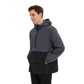 Avoogue Mens Golf Windbreaker Jackets Lightweight Rain Jacket Mens Waterproof With Hood Raincoat Running Jacket Men Pullover Gray Black M