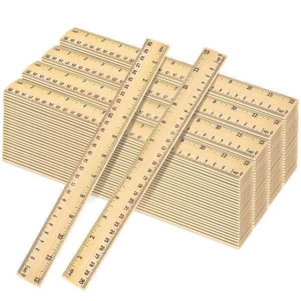 100 Pack Wooden Ruler 12 Inch, Rulers Bulk for Classroom,