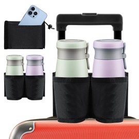 LLMSIX Luggage Cup Holder, Free Hand Luggage Cup Holder for Suitcases Luggage Travel Cup Holder Essential Luggage Accessories Gift for Travelers Flight Attendants (Black)