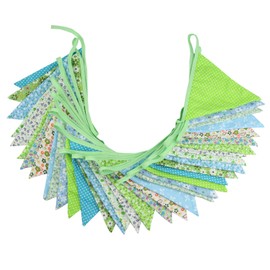 10M/32Ft Triangle Bunting Banner, 36 Pcs Cotton Fabric Flags Pennant Garlands for Birthday Party, Wedding, Baby Shower, Outdoor and Home Decorations (Green)