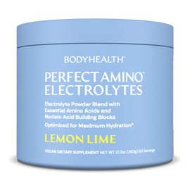BodyHealth PerfectAmino Electrolytes Powder, Hydration Powder, Sugar Free Electrolyte Drink Mix, Keto Electrolytes Powder, Non GMO, Lemon Lime Flavor (60 Servings)