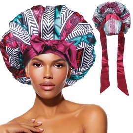 DONNA Large, Extra Large Adjustable Tie Satin Bonnet Sleep Cap 1pc Satin Headband Around Hairline & Nape Area Hair Accessories Night Cap Shower Caps, 1PC AZTEC PATTERN