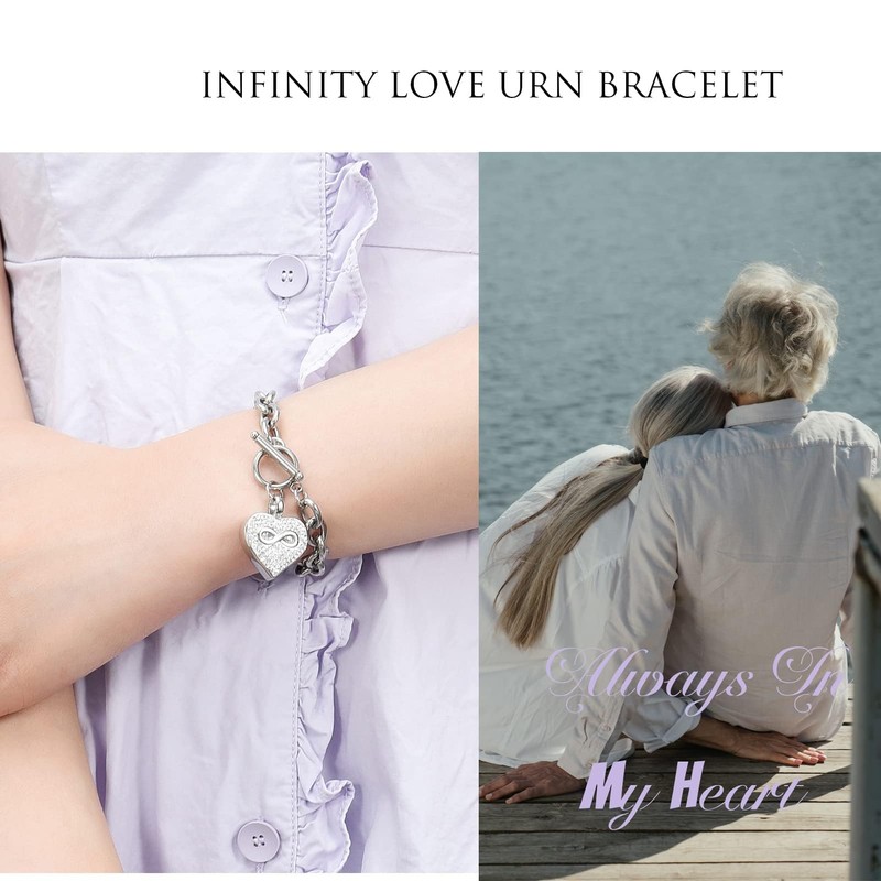 Infinity Heart Cremation Bracelet for Ashes - Stainless Steel Urn