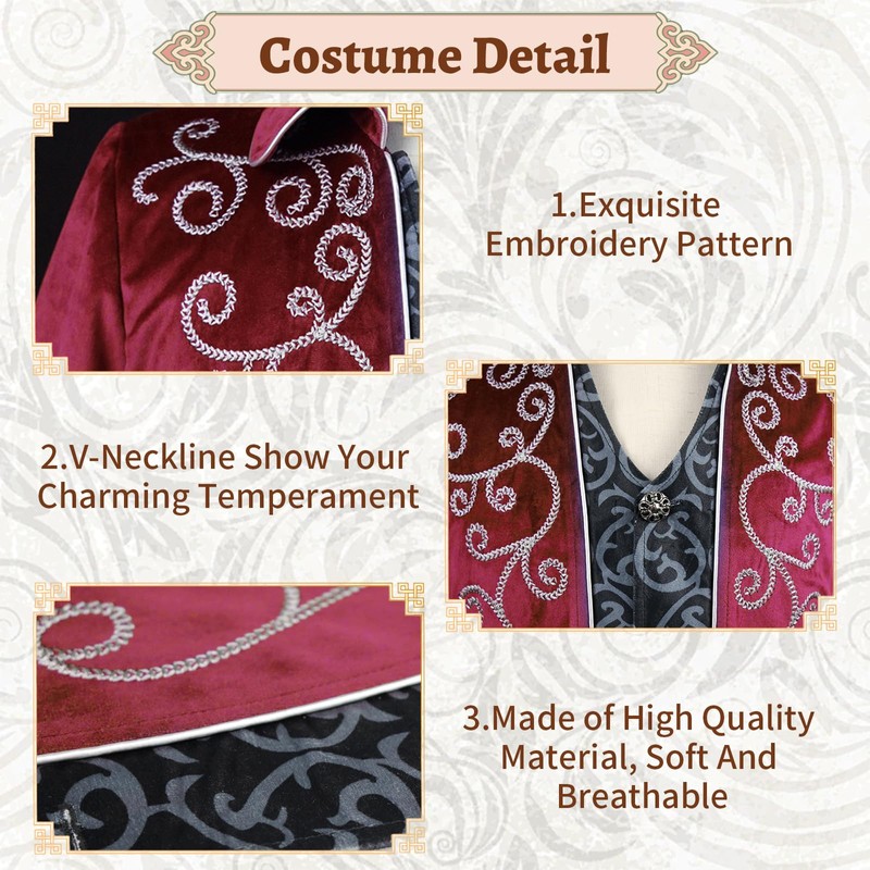 YORDET Medieval Steampunk Men's Tuxedo Gothic Retro Coat Carnival Victorian