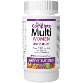Webber Naturals Webber Naturals Most Complete Multi For Women, 90 Capsules, One-Per-Day, Over 55 Vitamins, Minerals, and Whole Food Fruit and Vegetable Sources per Capsule, Vegetarian