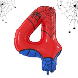 40 Inch Giant Spider Theme Number Foil Balloons - Large Number 4 Balloons for Kids' Birthday Anniversary Party Decorations Supplies (Numbers 0-9 Available)