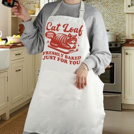 G2TUP Cat Bread Apron - Unisex Adults Cat Lover Design with Pockets - Full-Length, Waist-Tied Polyester Apron - One Size Fits All - Cat Bread -a