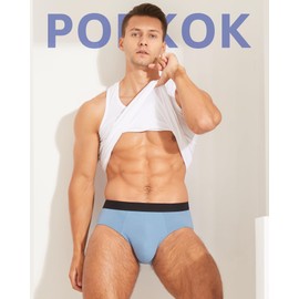 POPKOK Mens Underwear Tag-Free Cotton Stretch Briefs With Pouch 3 Pack(Small, Dark Blue/Bright Blue/Light Blue)