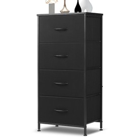 Zibbizo Dresser for Bedroom, 4 Storage Drawers, Anti-Tip Tall Fabric Closet Chests Organizer Tower Furniture with Wooden Top Metal Frame for Clothes, Living Room, Hallway, Entryway