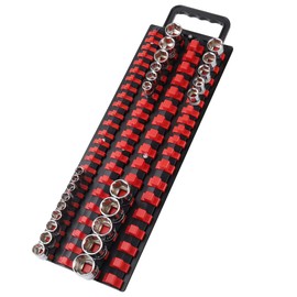 Reniteco 80-Piece Portable Socket Organizer Steel Tray with Handle - Heavy Duty Socket Holder Kit 1/4-Inch, 3/8-Inch, 1/2-Inch Red Clips（1 PC Set, Red)