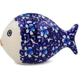 Polish Pottery 4-inch Fish Figurine (Flowers On The Lake Theme) + Certificate of Authenticity