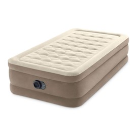 Intex 64427ED Dura-Beam Delux Ultra Plush Fiber-Tech Inflatable Air Mattress with Built-in Electric Pump, 18" Bed Height, 300lb Capacity, Twin