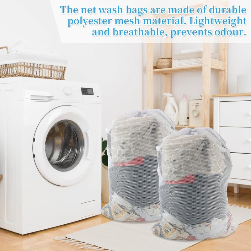 2 Pack Extra Large Mesh Laundry Bag with Drawstring, Washing