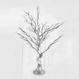 FlavorThings 34" Manzanita Centerpiece Tree with 8 Acrylic Bead Chains for Wedding Banquet Birthday Party Event Tabletop Decorations(Silver, 34")
