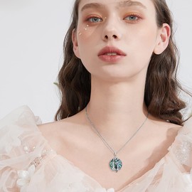 TOUPOP Two Cats Necklace 925 Sterling Silver Cat Necklace Tree of Life Necklace with Abalone Shell Cat Lovers Jewelry Gifts for Women Birthday Christmas