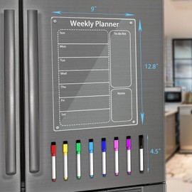 Clear Weekly Calendar Planning Board for Refrigerator, Acrylic Magnetic Dry Erase Planning Board Calendar for Fridge, Includes 8 Colors Magnetic Dry Erase Markers
