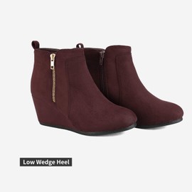 DREAM PAIRS Women's Low Wedge Heel Ankle Booties, Double/Burgundy/Suede, 5.5 B(M) US